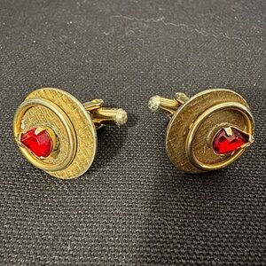Vampire Blood red rhinestone vintage cuff links gold tone chic! Valentine’s Day!